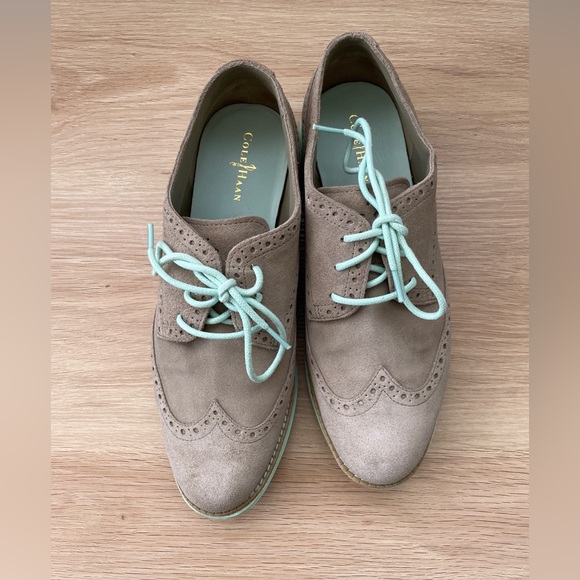 Cole Haan Lunargrand Lace-Up Oxfords Beige Suede and Green Size 7.5 Women’s - Picture 6 of 9